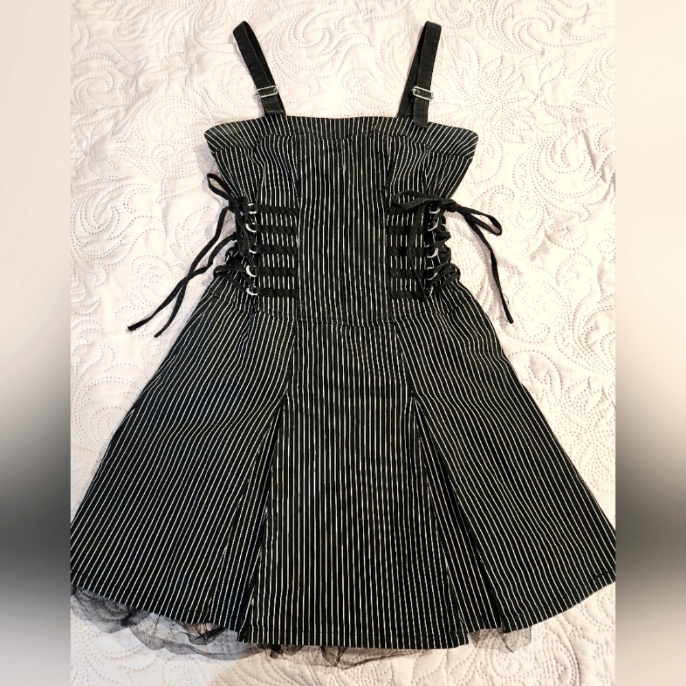 Rare vintage 90s TRIPP NYC pinstripe corset pleaded dress
